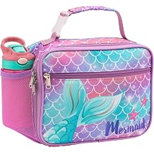 Bagseri Lunch Bag for Girls - Insulated School Lunch Box with Bottle Holder, Portable Reusable Thermal Cooler Tote for Nursery, 6L Capacity, Purple Mermaid Tail (Water Bottle Not Included)