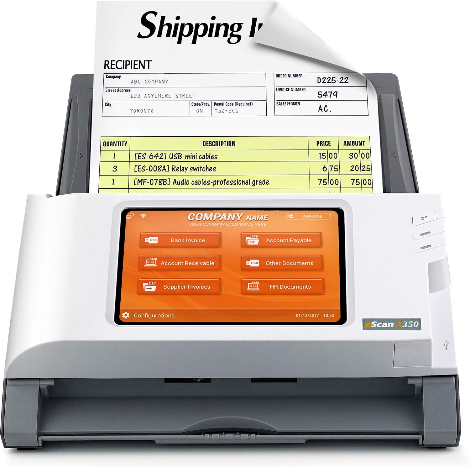 Plustek eScan Enterprise Network Document Scanner, Wireless High-Speed with Huge Touchscreen. Simple Deployment at Scale
