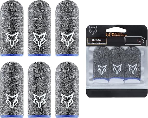 Extended Edition 6D Gaming Finger Sleeves,Mobile Game Finger Sleeves, Pack of 6, Highly Conductive 100% Silver Thread, Durable 24-Needle Weave (Blue)