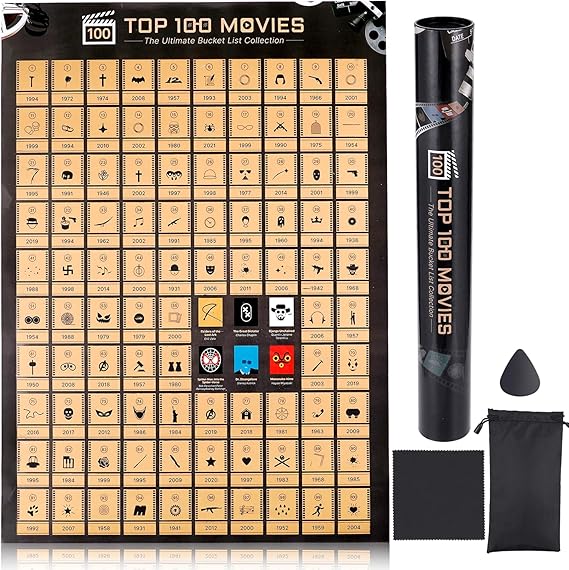 Top 100 Movies Scratch Off Poster - Scratchable Movie Poster Challenge - Gift for movie lovers,Anniversary Wedding,Valentine's Day Gifts for Him or Her