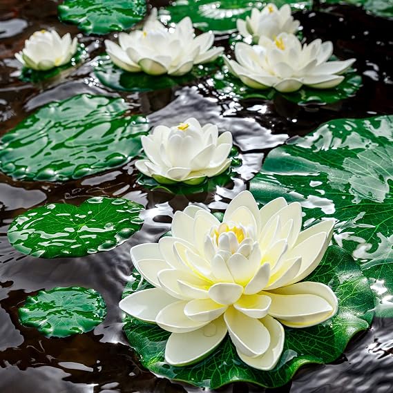 Lily Pad for Ponds, 9 PCS Artificial Lotus | Realistic Water Floating Foam Lotuses Fake Lily Pad for Home Garden Patio Pond