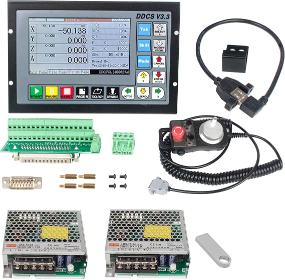 CNCTOPBAOS 4 Axis CNC Motion Controller DDCSV3.3+MPG+24V Power Supply | Offline Stand Alone PLC, 500KHz,VFD/Stepper/Servo Motor Control, M/G-code,100PPR Handwheel For CNC Milling Engraver,Lathe