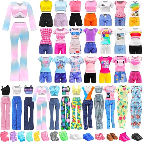 30 PCS Doll Clothes and Accessories Casual Outfit Shoes for 11.5 Inch Doll | Sport Suit, Sleepwear, Top and Pants Shorts, High Heel Flat Shoes