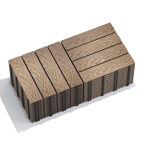 22 PCS Wood Plastic Composite Interlocking Patio Deck Tiles, 12" x 12" Premium Indoor & Outdoor Porch Decking Tiles, All Weather Use Non-Slip Floor Pavers for Poolside, Balcony, Backyard