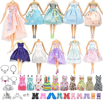 Doll Clothes and Accessories 39 Pack, Newest Unique & Fashion Forest Fairy Dress for Dolls, 10 Fairy Dress, 10 Mini Skirts and 9 Accesssories, 10 Shoes