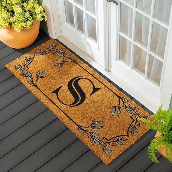 Evergreen Flag Monogram Extra Large Coir Doormat, 60x24 Inches Front Door Mat, Outdoor Indoor Entrance Rug, Non-Slip Welcome Mat for Double Doors Porch Patio, Housewarming Gift, Letter S