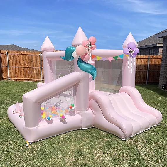 Indoor Bounce House with Ball Pit Pink Inflatable Bounce House,Jumping Bouncy House with Blower for Birthday Party Backyard Party Gifts
