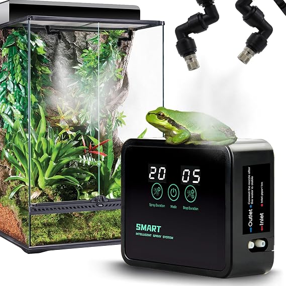 MECESOR Automatic Reptile Mister for Reptile Tank Smart Reptiles Mister System with Timer 360 Nozzles,Slient Terrarium Misting System Humidifier for Chameleons,Snakes,Frogs Smart Spray Control