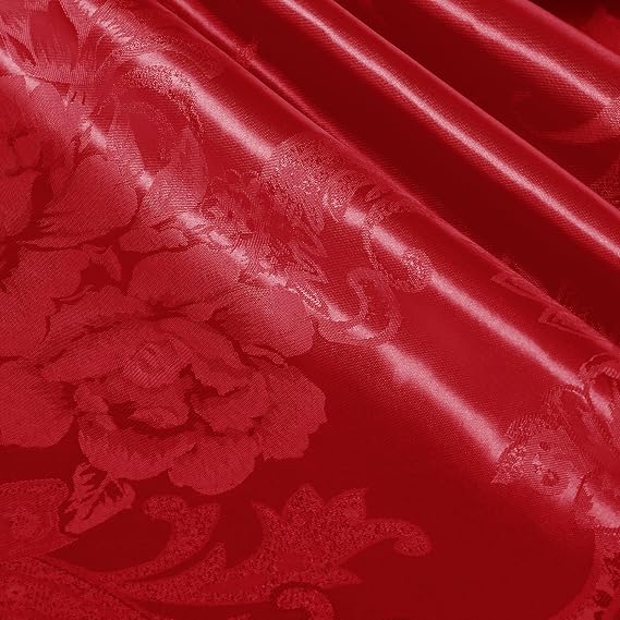 KKJIAF 1 Yard Red Satin Jacquard Fabric 49" Wide for DIY Crafts | Soft & Breathable Peony Pattern Shiny Silky Brocade Fabric for Dress, Shirts, Tablecloth, Table Runner, Wedding Decor