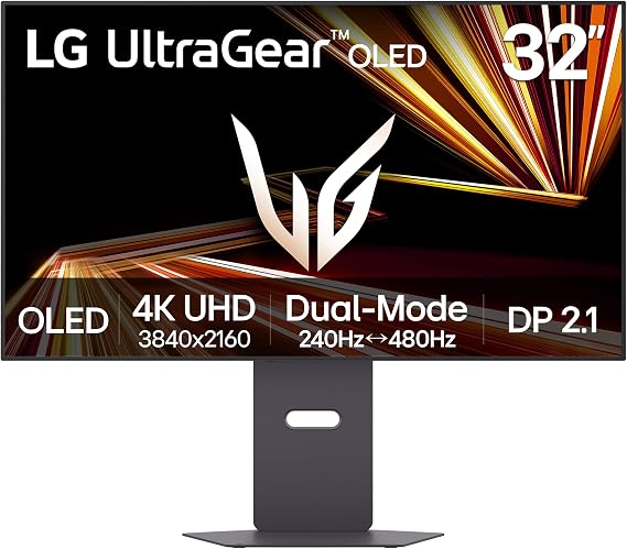 LG 32GX870A-B 32" Ultra Gear 4K UHD 3840x2160 OLED Gaming Monitor Dual Mode 240Hz 0.03ms NVIDIA AMD FreeSync Premium Pro VESA DisplayHDR True Black 400 USB Type-C DP2.1
