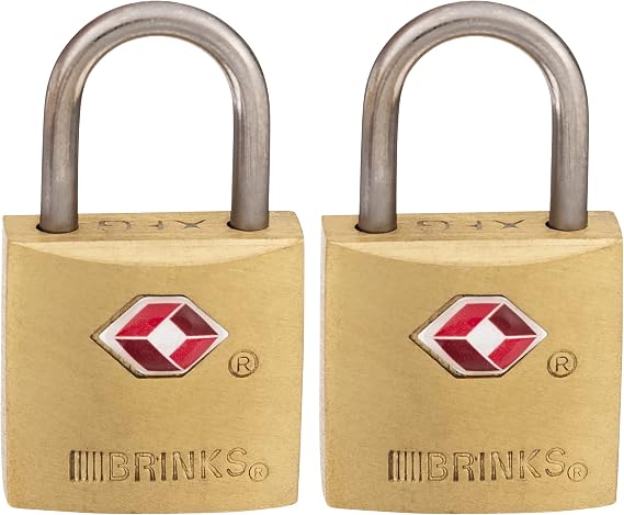 BRINKS TSA Approved Padlock, 22mm Solid Brass, Chrome-Plated with Hardened Steel Shackle, TSA Locks for Luggage, 2- Pack