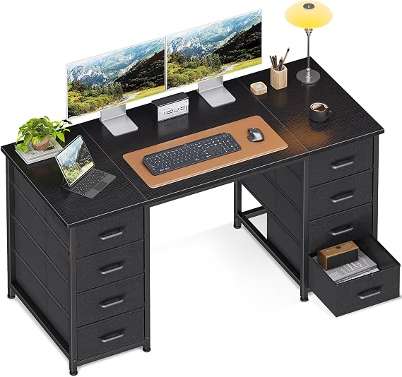 ODK 48 Inch Computer Desk with 8 Fabric Drawers, Modern Office Desk with Large Storage for Home Office, Study, Gaming, Black