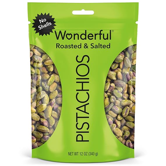 Wonderful Pistachios No Shells, Roasted & Salted Nuts, 12 Ounce Resealable Bag, Protein Snacks, Gluten Free, Healthy Snack