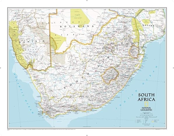 National Geographic South Africa Wall Map - Classic - Laminated (30.25 x 23.5 in) (National Geographic Reference Map)
