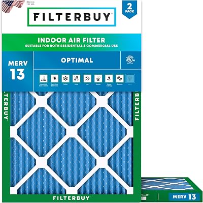 Filterbuy 21.5x23.5x1 Air Filter MERV 13 Optimal Smoke & Allergy Defense 2-Pack, Electrostatic Pleated HVAC AC Furnace Filters Replacement for Bryant and Carrier Actual Size: 21.50 x 23.50 x 0.75