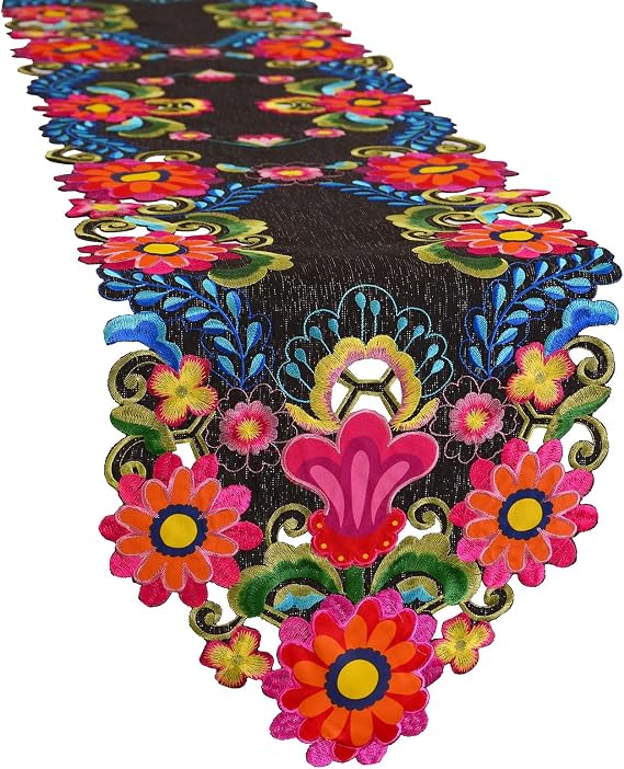 Simhomsen Embroidered Mexican Fiesta Cinco De Mayo Decorations Mexico Dia De Los Muertos Table Runner (14 x 69 Inches)