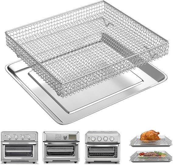 Air Fryer Basket Tray Replacement for Cuisinart TOA-60/65/70 air fryer | Toaster oven tray, 12.4 * 11''Steel Basket and Wire Rack Mesh Basket Accessories Parts, Dishwasher Safe