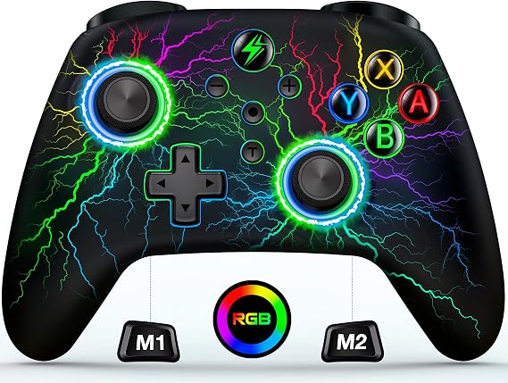 HASACOOL Switch Controller for Switch/Switch 2/Lite/OLED, LED Light Multi-Platform Wired Windows PC Controller/Wireless iOS Android Switch Pro Controller with RGB Color/Programmable/Vibration/Turbo