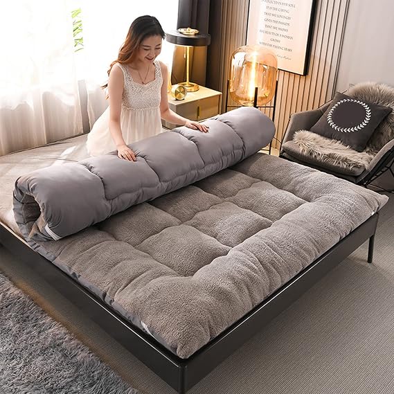 Thicken Floor Futon Mattress, Japanese Tatami Mattress, Foldable Sleeping Pad, Winter Non-Slip Soft Roll Up Bed Student Dormitory Mattress Topper(Twin, A)