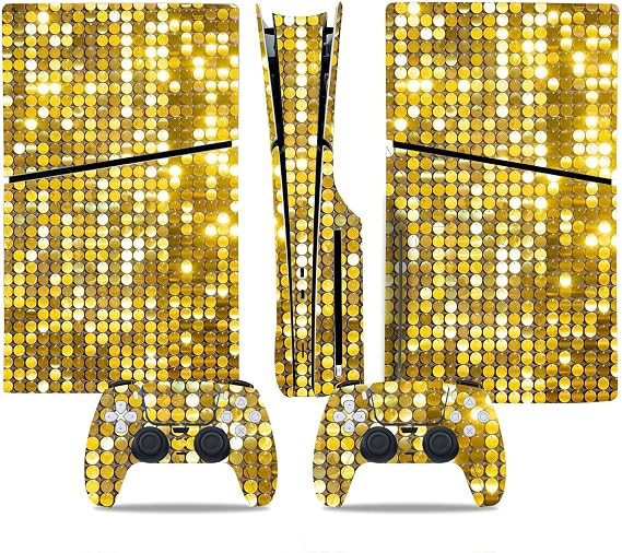PS5 Slim Disk Skin & Controller Decal Set-Custom Vinyl Wrap Stickers for PlayStation 5 Slim Disk Console & DualSense Controller-Matte Black Gaming Skins Full Cover Protection(Gold, PS5 Slim Disk)
