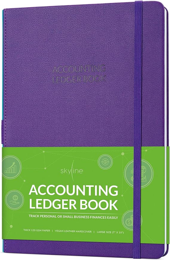 Skyline Accounting Ledger Book Columnar Log Journal for Personal Use & Small Business Bookkeeping Expense Log to Track Money Operations Large Format, 7x10, 4,712 Entries Total (Purple)