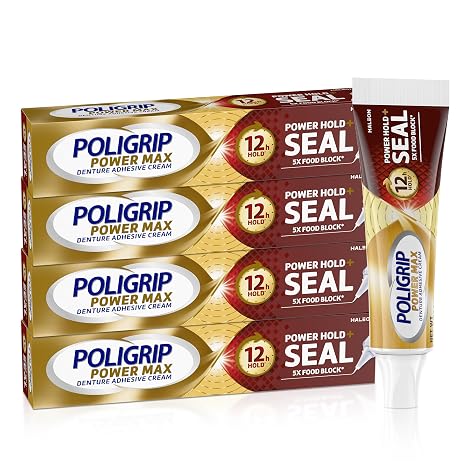 Poligrip Power Hold Plus Seal Denture Adhesive Cream, 2.2 oz (4 Pack)