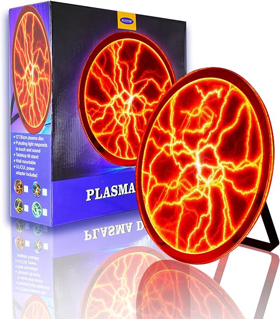 12 Inch Plasma Disc, Plasma Ball Lamp ,Plasma Globe,Electrostorm Disc,Luminglas,Suitable for Homes, Bars, Clubs, Parties, Decorations, Holiday Gifts, Science and Education Toys(Red)