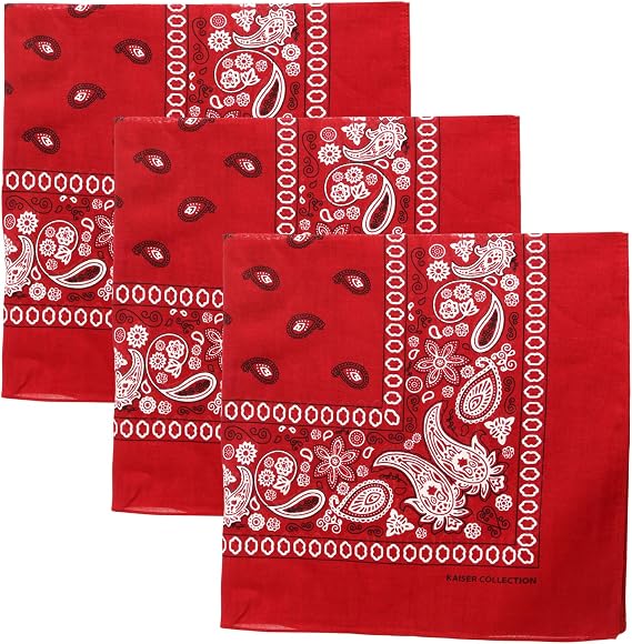 3 PK Cowboy Bandanas 100% Cotton 22 x 22 inch - Burgundy