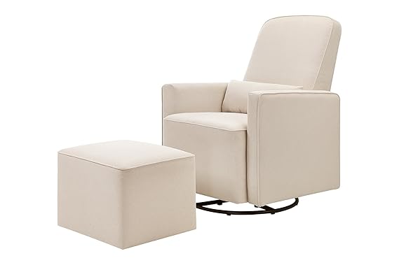 daVinci Olive 360 Swivel Glider Chair w/ Storage Ottoman - Water & Stain Resistant Rocking Glider - GREENGUARD Gold & FSC Certified, Versatile Rocking Chair for Nursery & Living Room, Polyester Cream
