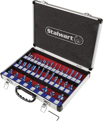 Router Bit Set- 35 Piece Kit with 14 Shank and Aluminum Storage Case By Stalwart Woodworking Tools for Home Improvement and DIY