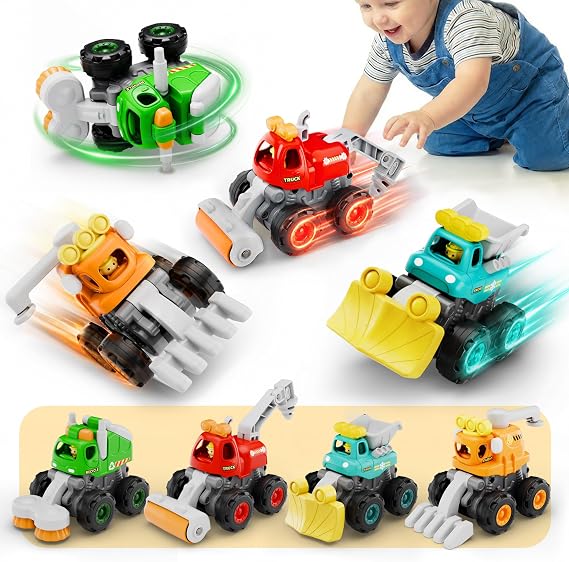 iPlay, iLearn Stunt Construction Trucks for Toddlers 1-3, Baby Friction Car