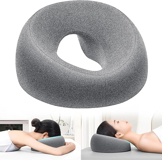 Massage Face Pillow, Massage Pillow for Bed with Breathing Hole -Massage Bed Headrest Face Down Ergonomic Headrest for Spa, Salon, Home & Office Use (Grey, Removable Cover)