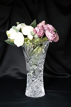 Flower Crystal Glass Vase 12"",Bohemia Glass Decor, Centerpiece Bud Vase, Czech Bohemia Crystal Glass, Wedding Gift, Clear