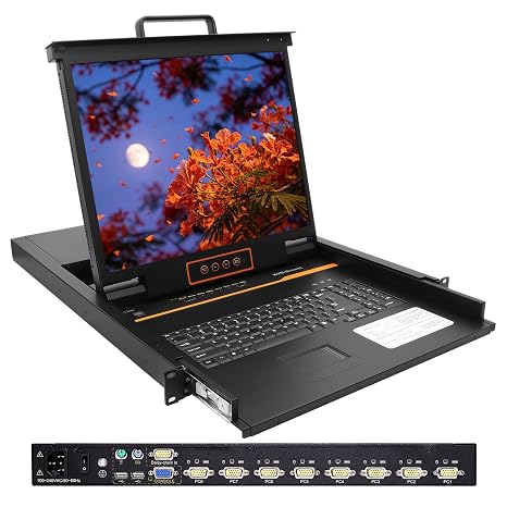 1U Rack Mount KVM Console Built-in 8 Port VGA KVM Switch, 19" Rackmount Monitor Keyboard Touchpad, OSD/Hotkey/Button Switch,1280X1024@60Hz 5:4 Ratio, Incl. Cables,Compatible with Windows,Linux,Mac,Sun