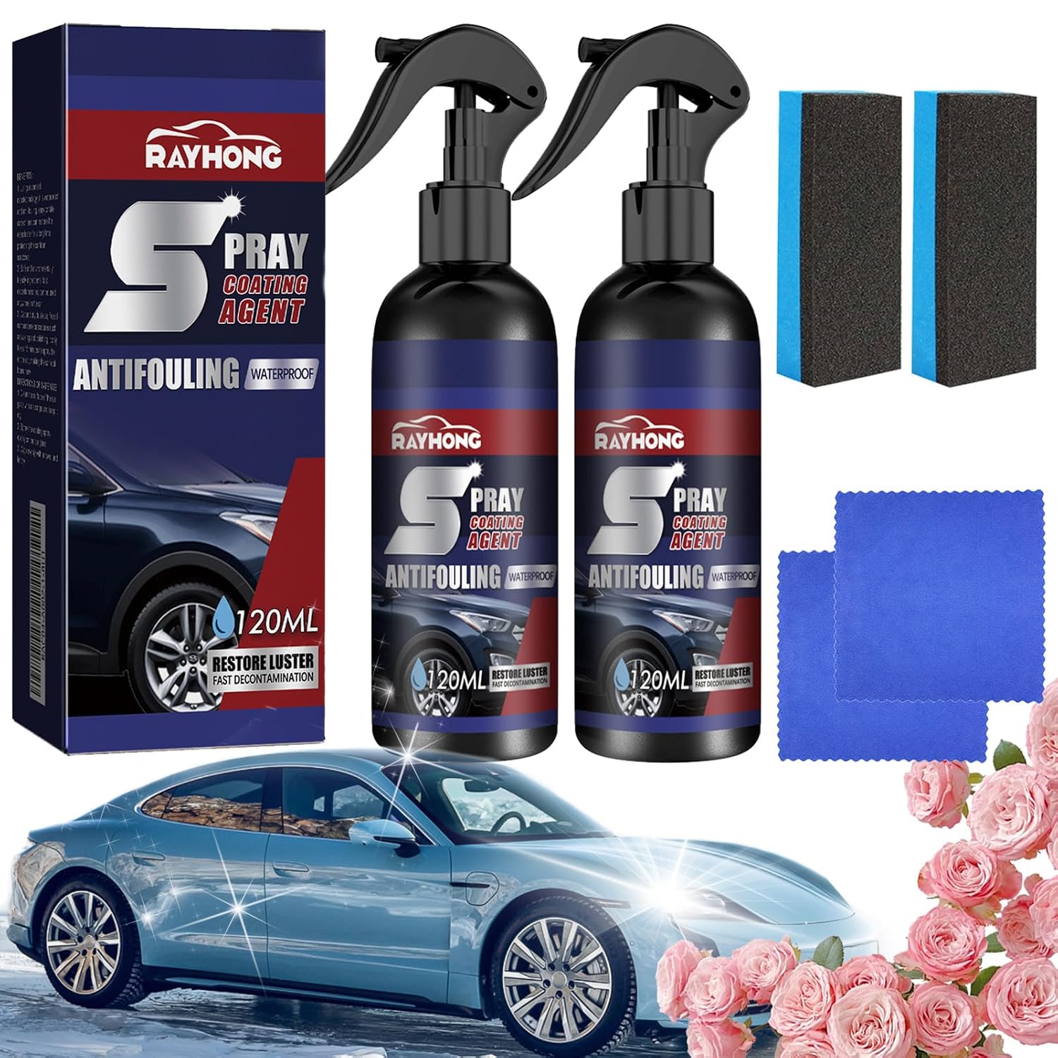 Rayhong Spray Coating Agent, Multi-Functional Coating Renewal Agent Spray, 2025 New 3 in 1 High Protection Quick Coating Spray, Nano Coating for Cars Cleaning, Polishing and Scratch Repair 2Sets