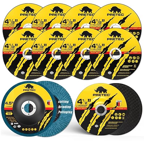 Grinding & Cutting Wheels 4 1/2 inch Set,Angle Grinder Wheel Set,Cut Off Wheels 8 PCS,Grinding Wheel,4.5 Flap Discs for Angle Grinder for Cutting Grinding 8+1+1 PC