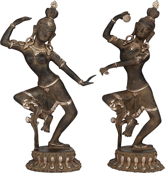 Exotic India Dancing Shiva Parvati - Brass Statue - Color Black Antique with Silver Color