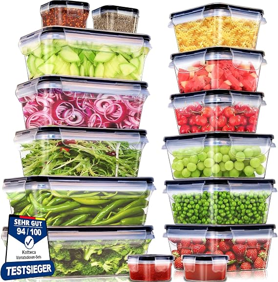 Kottwca Food Storage Containers with Lid Set 30-Piece Tupperware Set (15 Containers + 15 Lids) Kitchen Meal Prep Boxes 100% Leak-Proof BPA-Free Food Storage Container for Microwave and Fridge