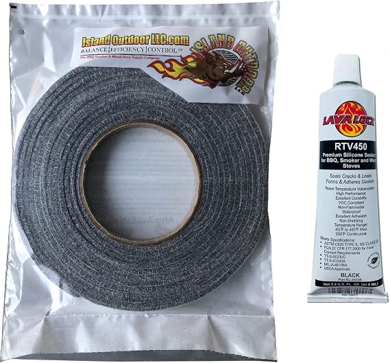 LavaLock Self Stick Kit 1/2" x 1/8" Grey BBQ Smoker Gasket Black RTV Grill Sealer Hi-Temp