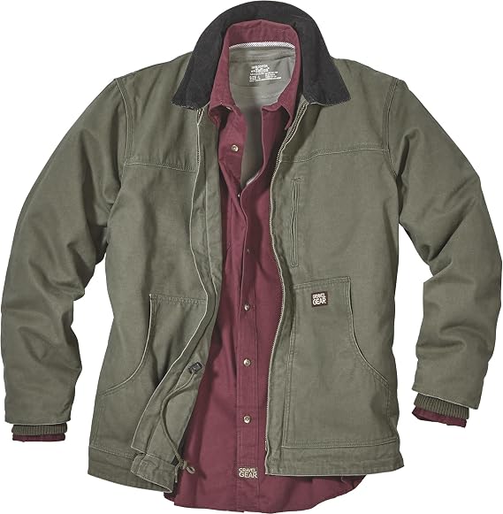 Gravel Gear Men's Washed Duck Chore Coat, Large, Moss | Comfortable fit, Jobsite and outdoor use, Full-range mobility, Durable workwear construction, Layer-ready design