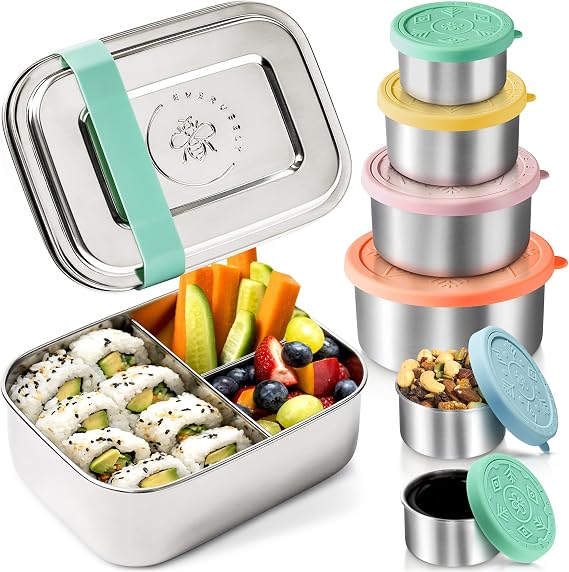 Everusely - Stainless Steel Bento Box & 5 Food Containers - Reusable Meal Kit