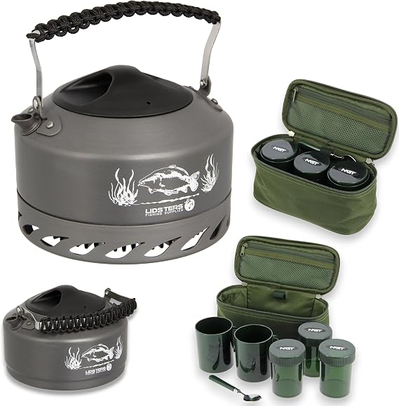 Lfs Quick Boil Kettle 1.1 Litre Carp Fishing Camping + NGT Brew Tea Coffe sugar (Black Handle)