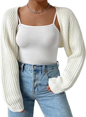 Plus Size Womens Long Sleeve Open Front Crop Cardigan Drop Shoulder Shrug Oversized Ribbed Knit Bolero Sweater