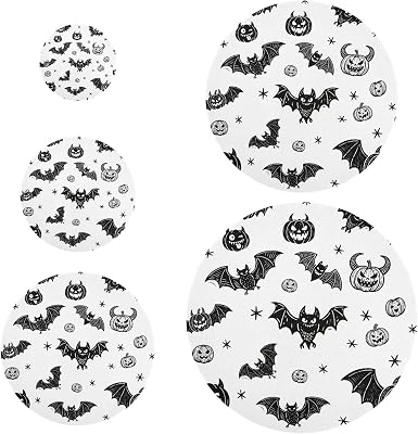 5 Pcs brush cover stretch in 5 Size Food Storage Bowl Covers for fridge&camp&kitchen Cartoon Evil Black Halloween Bat Monster