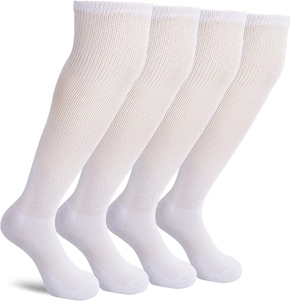 Non-Binding Over the Knee Diabetic Socks for Men, 4 Pairs Circulatory Socks with Cushion Sole
