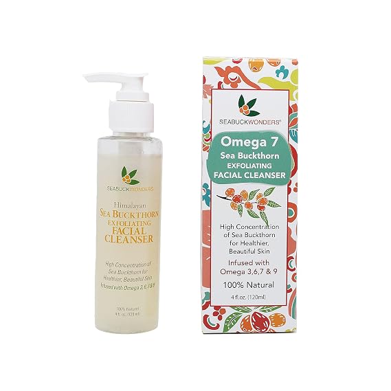 SeabuckWonders Organic Sea Buckthorn Exfoliating Daily Face Wash, Deep Cleaning, Gentle Facial Cleanser with Omega 3,6,7,9, Jojoba, pH Balanced for All Skin Types, 4 Fl Oz