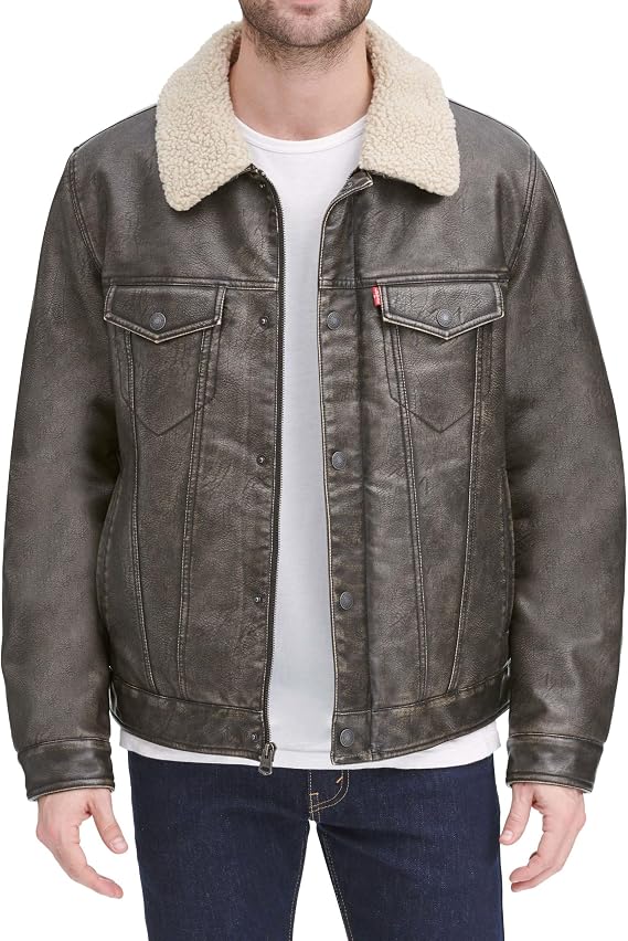 Levi's Men's Classic Faux Leather Trucker Jacket With Detachable Sherpa Collar