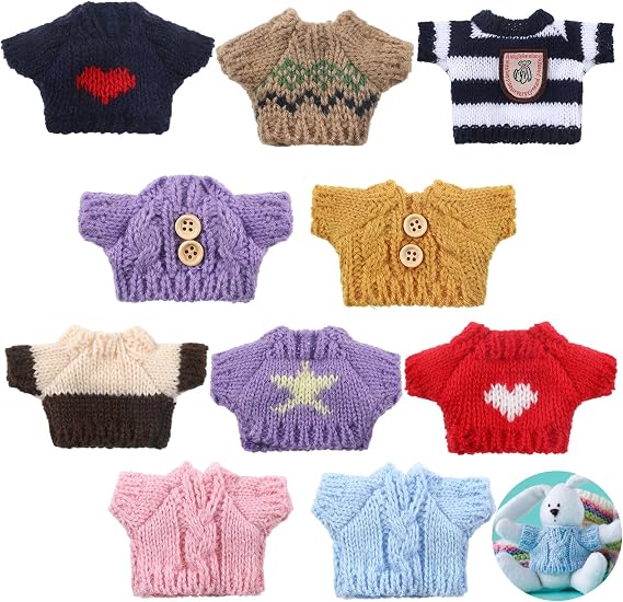 Bencailor 10 Pieces Small Doll Clothes Set 3.14 x 1.96 Inches Doll Sweaters Fit 5-9 Inches Various Styles of Small Dolls(Adorable Style)