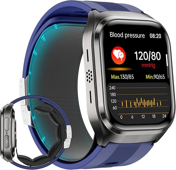 Blood Pressure Smart Watch,2.06" AMOLED HD Large Screen,Voice Broadcast,Air Pump Air Bag,Bluetooth Call,24/7 Heart Rate Blood Oxygen Sleep Monitoring,Activiy Tracker,SOS (Blue)