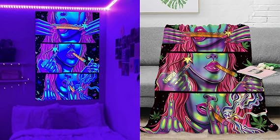 Jhdstore Hippie Hippy Wall Tapestry Trippy Smoking Tapestry Blacklight Tapestry Trippy Blanket Weed Accessories